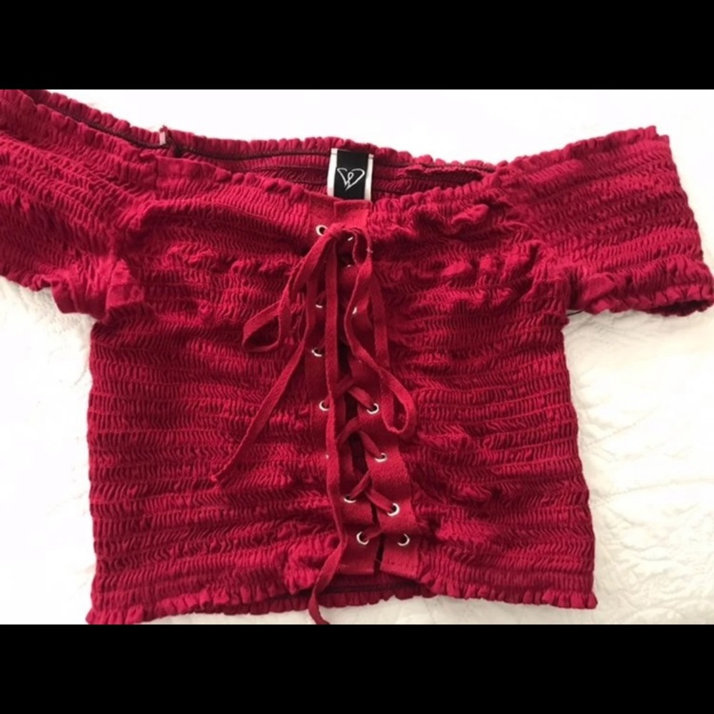 Burgundy lace up top